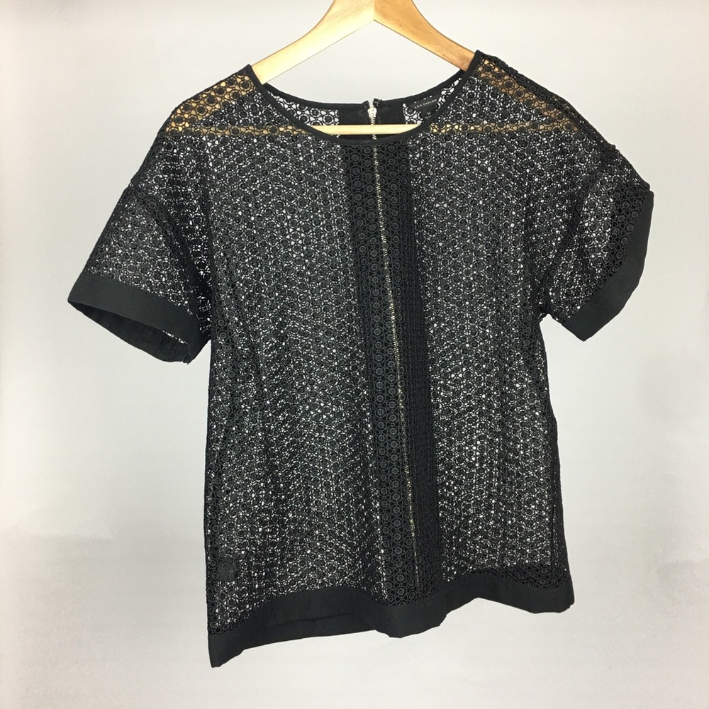 Anne Taylor black Lace Short Sleeved Top, sz Med.
